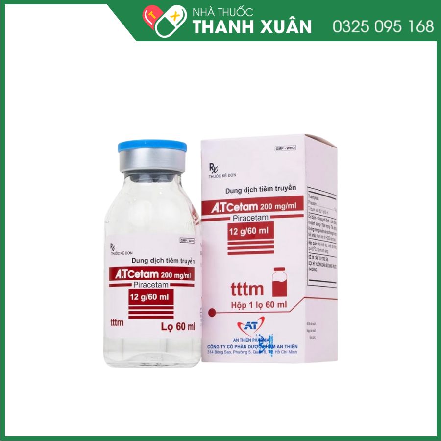 Dung dịch tiêm truyền A.T Cetam 200mg/ml điều trị triệu chứng của hội chứng tâm thần
